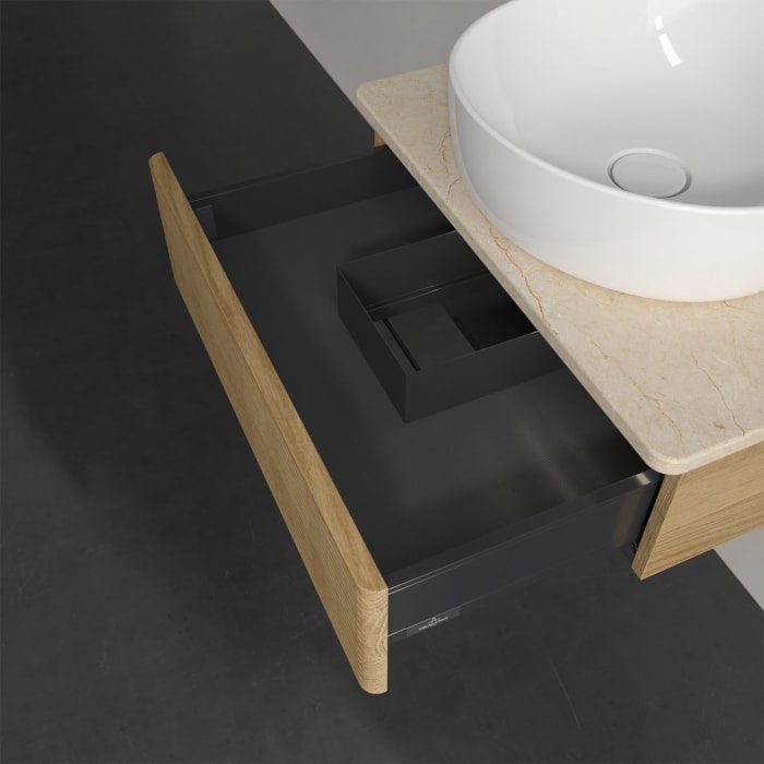 Villeroy & Boch Antao Waschbeckenunterschrank, 60 x 19 cm, 1 Auszug mit LED-Licht, Front mit Struktur, mit Hahnloch