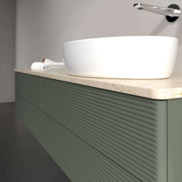 Villeroy & Boch Antao Waschbeckenunterschrank, 160 x 36 cm, 4 Auszüge mit LED-Licht, Front mit Struktur, ohne Hahnloch, für Waschtisch rechts