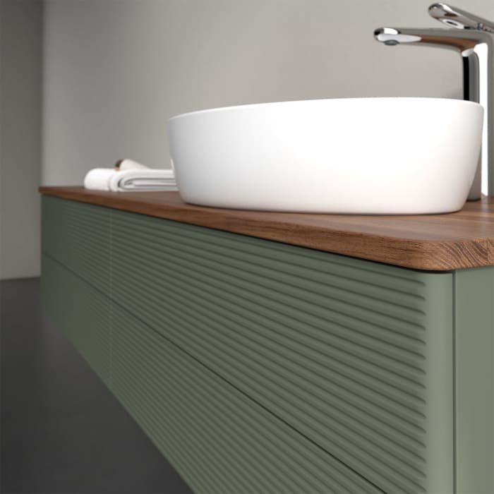 Villeroy & Boch Antao Waschbeckenunterschrank, 160 x 36 cm, 4 Auszüge mit LED-Licht, Front mit Struktur, mit Hahnloch, für Waschtisch rechts