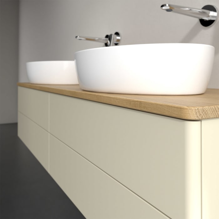 Villeroy & Boch Antao Waschbeckenunterschrank, 160 x 36 cm, 4 Auszüge mit LED-Licht, Front ohne Struktur, ohne Hahnloch, für Waschtisch links und rech