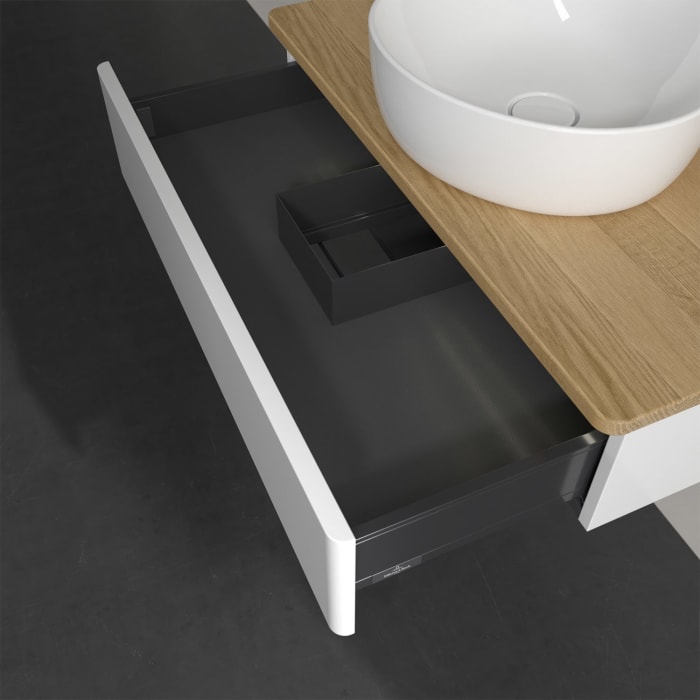 Villeroy & Boch Antao Waschbeckenunterschrank, 80 x 19 cm, 1 Auszug mit LED-Licht, Front ohne Struktur, mit Hahnloch