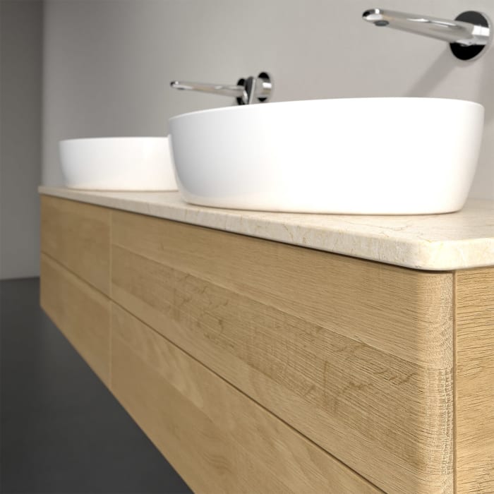 Villeroy & Boch Antao Waschbeckenunterschrank, 160 x 36 cm, 4 Auszüge mit LED-Licht, Front ohne Struktur, ohne Hahnloch, für Waschtisch links und rech