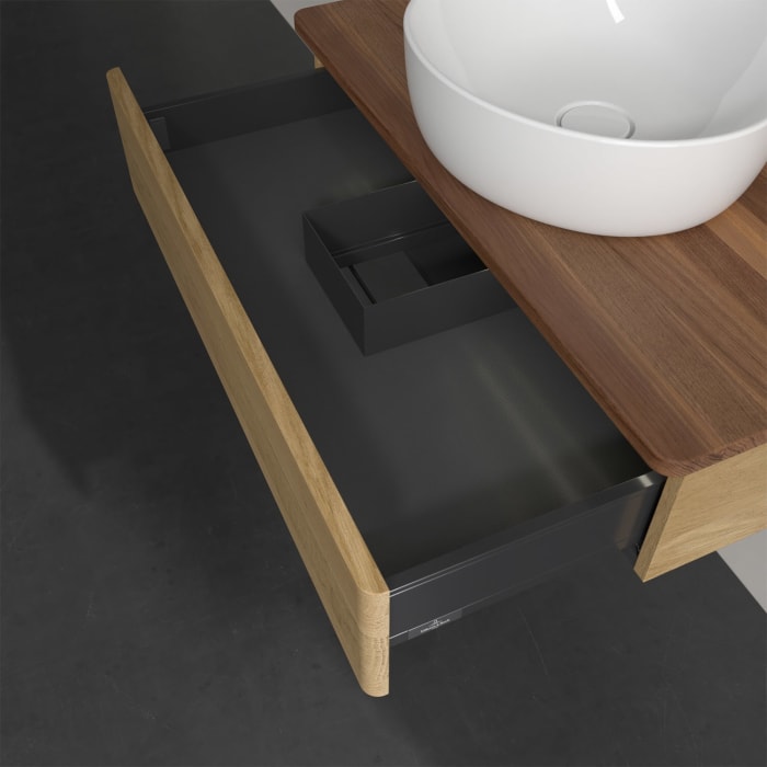 Villeroy & Boch Antao Waschbeckenunterschrank, 80 x 19 cm, 1 Auszug mit LED-Licht, Front ohne Struktur, mit Hahnloch