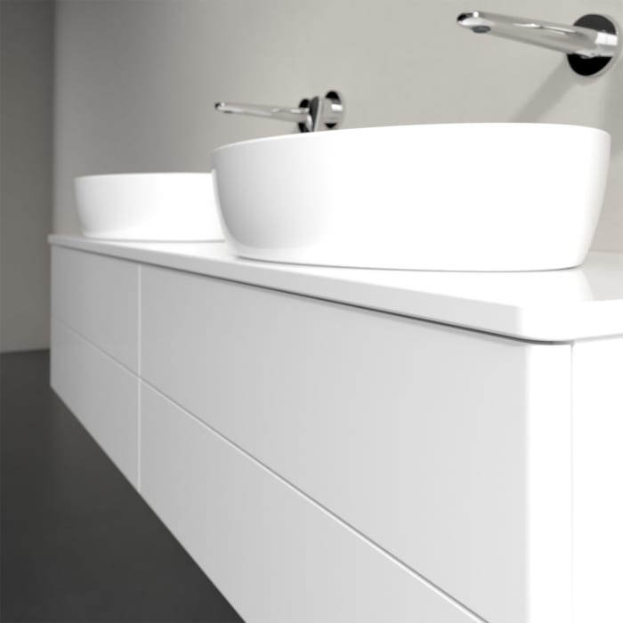 Villeroy & Boch Antao Waschbeckenunterschrank, 160 x 36 cm, 4 Auszüge mit LED-Licht, Front ohne Struktur, mit Hahnloch, für Waschtisch links und recht