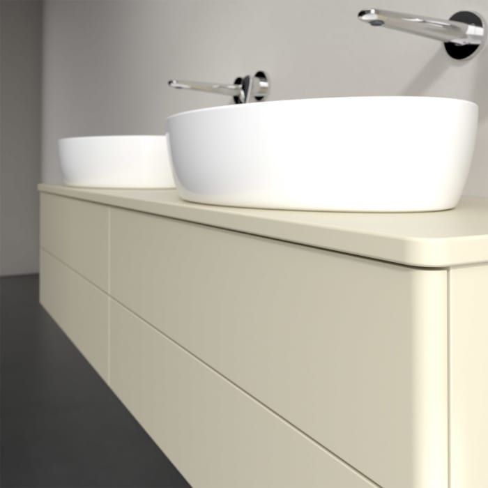 Villeroy & Boch Antao Waschbeckenunterschrank, 160 x 36 cm, 4 Auszüge mit LED-Licht, Front ohne Struktur, mit Hahnloch, für Waschtisch links und recht