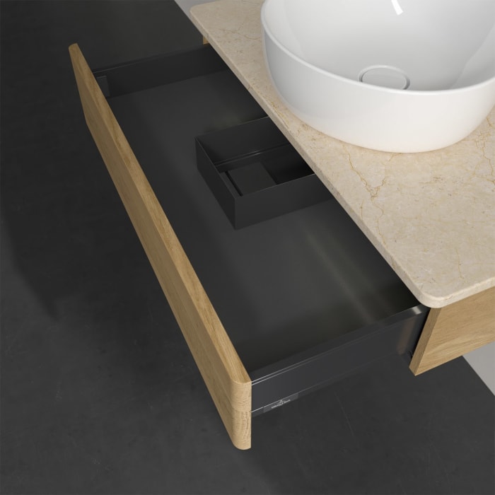 Villeroy & Boch Antao Waschbeckenunterschrank, 80 x 19 cm, 1 Auszug mit LED-Licht, Front ohne Struktur, mit Hahnloch