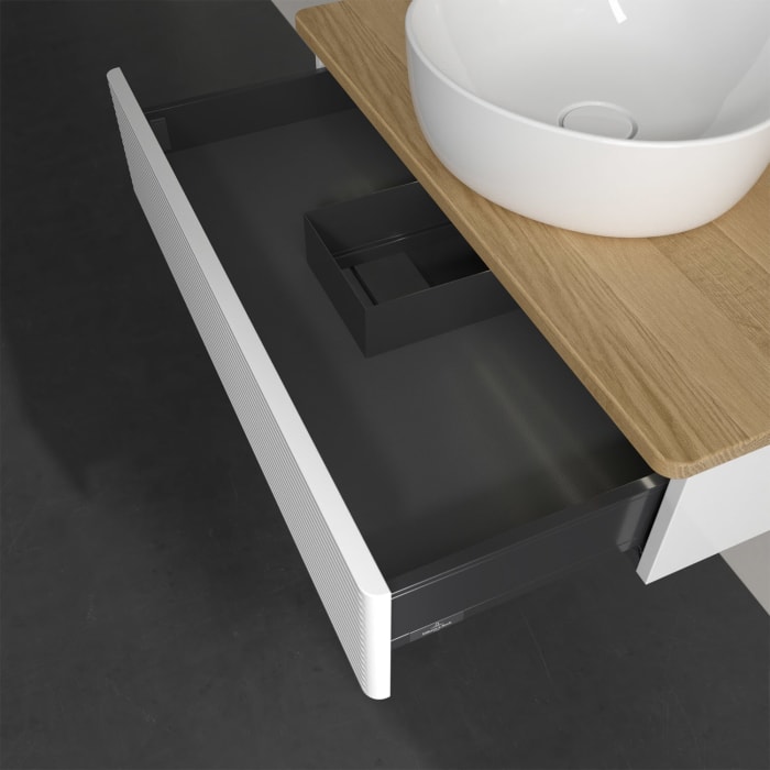 Villeroy & Boch Antao Waschbeckenunterschrank, 80 x 19 cm, 1 Auszug mit LED-Licht, Front mit Struktur, ohne Hahnloch