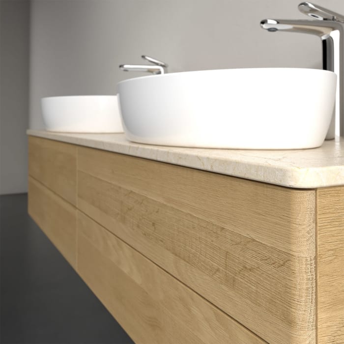 Villeroy & Boch Antao Waschbeckenunterschrank, 160 x 36 cm, 4 Auszüge mit LED-Licht, Front ohne Struktur, mit Hahnloch, für Waschtisch links und recht