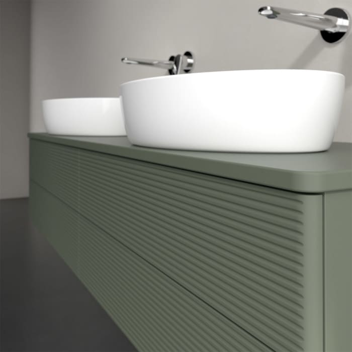 Villeroy & Boch Antao Waschbeckenunterschrank, 160 x 36 cm, 4 Auszüge mit LED-Licht, Front mit Struktur, ohne Hahnloch, für Waschtisch links und recht