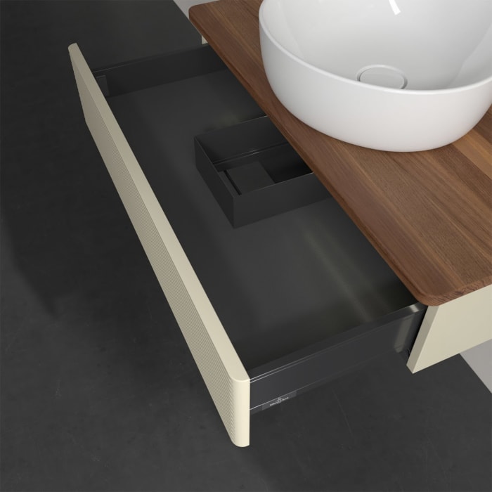 Villeroy & Boch Antao Waschbeckenunterschrank, 80 x 19 cm, 1 Auszug mit LED-Licht, Front mit Struktur, ohne Hahnloch