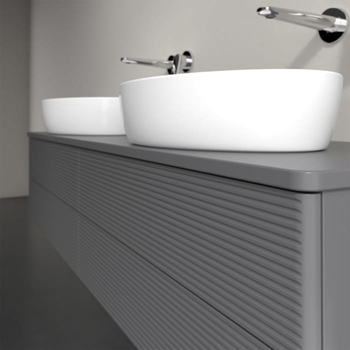 Villeroy & Boch Antao Waschbeckenunterschrank, 160 x 36 cm, 4 Auszüge mit LED-Licht, Front mit Struktur, mit Hahnloch, für Waschtisch links und rechts