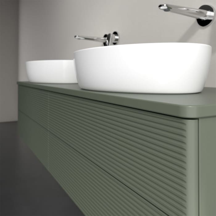 Villeroy & Boch Antao Waschbeckenunterschrank, 160 x 36 cm, 4 Auszüge mit LED-Licht, Front mit Struktur, mit Hahnloch, für Waschtisch links und rechts