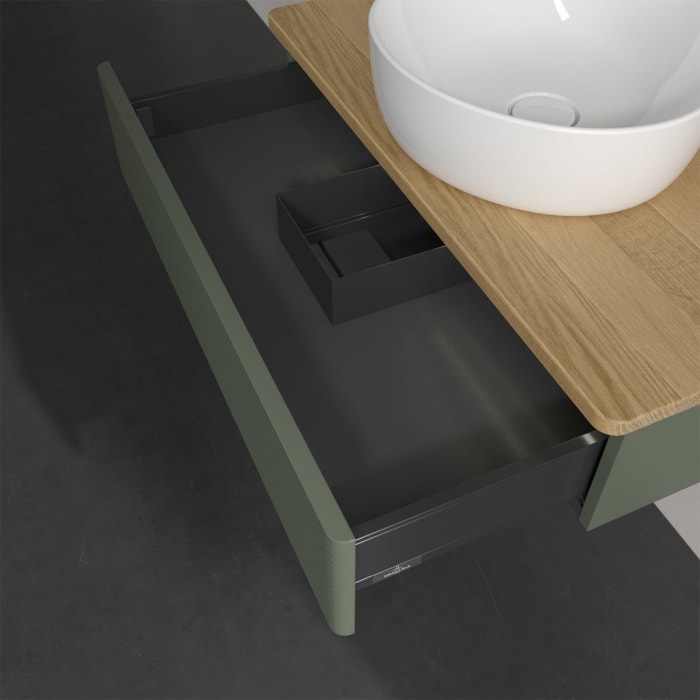 Villeroy & Boch Antao Waschbeckenunterschrank, 80 x 19 cm, 1 Auszug mit LED-Licht, Front mit Struktur, mit Hahnloch