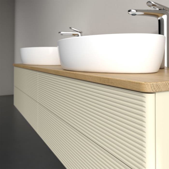 Villeroy & Boch Antao Waschbeckenunterschrank, 160 x 36 cm, 4 Auszüge mit LED-Licht, Front mit Struktur, mit Hahnloch, für Waschtisch links und rechts