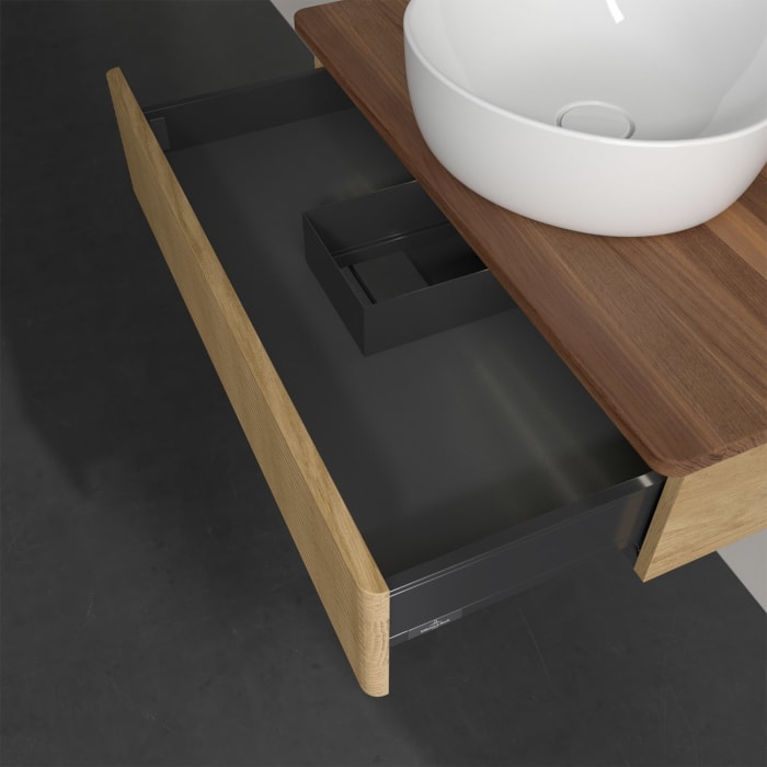 Villeroy & Boch Antao Waschbeckenunterschrank, 80 x 19 cm, 1 Auszug mit LED-Licht, Front mit Struktur, mit Hahnloch