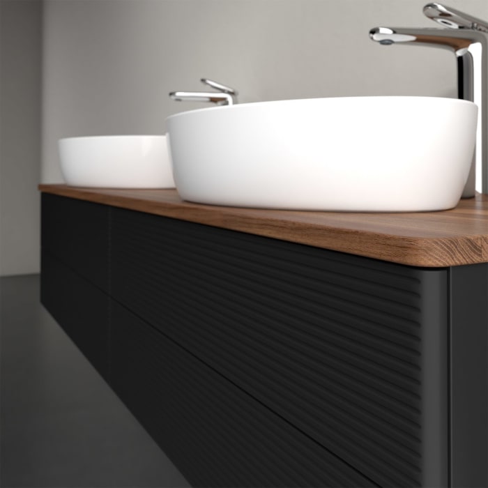 Villeroy & Boch Antao Waschbeckenunterschrank, 160 x 36 cm, 4 Auszüge mit LED-Licht, Front mit Struktur, mit Hahnloch, für Waschtisch links und rechts