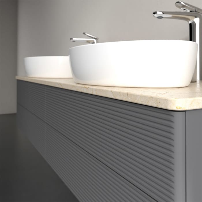 Villeroy & Boch Antao Waschbeckenunterschrank, 160 x 36 cm, 4 Auszüge mit LED-Licht, Front mit Struktur, mit Hahnloch, für Waschtisch links und rechts