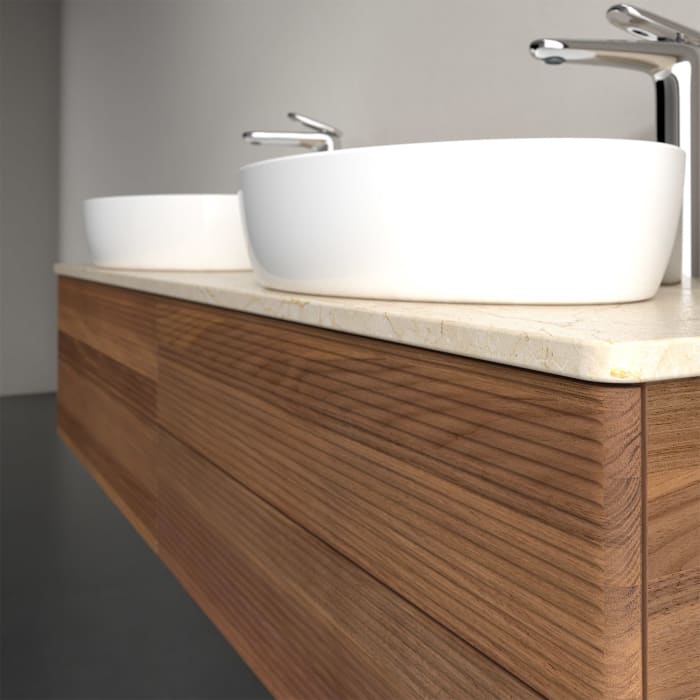 Villeroy & Boch Antao Waschbeckenunterschrank, 160 x 36 cm, 4 Auszüge mit LED-Licht, Front mit Struktur, mit Hahnloch, für Waschtisch links und rechts