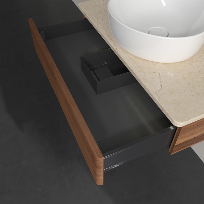 Villeroy & Boch Antao Waschbeckenunterschrank, 80 x 19 cm, 1 Auszug mit LED-Licht, Front mit Struktur, mit Hahnloch