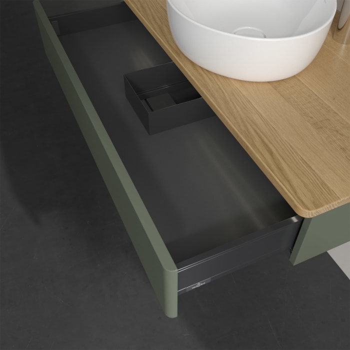 Villeroy & Boch Antao Waschbeckenunterschrank, 100 x 19 cm, 1 Auszug mit LED-Licht, Front ohne Struktur, mit Hahnloch