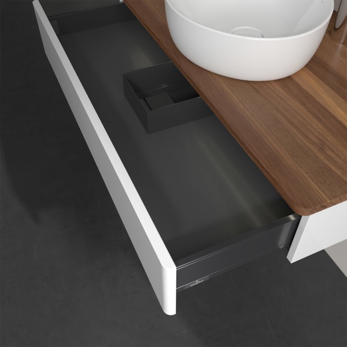 Villeroy & Boch Antao Waschbeckenunterschrank, 100 x 19 cm, 1 Auszug mit LED-Licht, Front ohne Struktur, mit Hahnloch