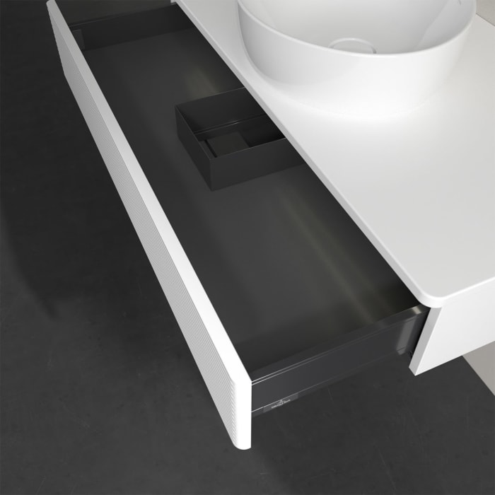 Villeroy & Boch Antao Waschbeckenunterschrank, 100 x 19 cm, 1 Auszug mit LED-Licht, Front mit Struktur, ohne Hahnloch