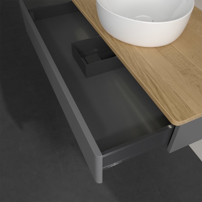 Villeroy & Boch Antao Waschbeckenunterschrank, 100 x 19 cm, 1 Auszug mit LED-Licht, Front mit Struktur, ohne Hahnloch