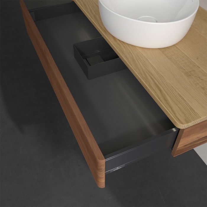 Villeroy & Boch Antao Waschbeckenunterschrank, 100 x 19 cm, 1 Auszug mit LED-Licht, Front mit Struktur, ohne Hahnloch