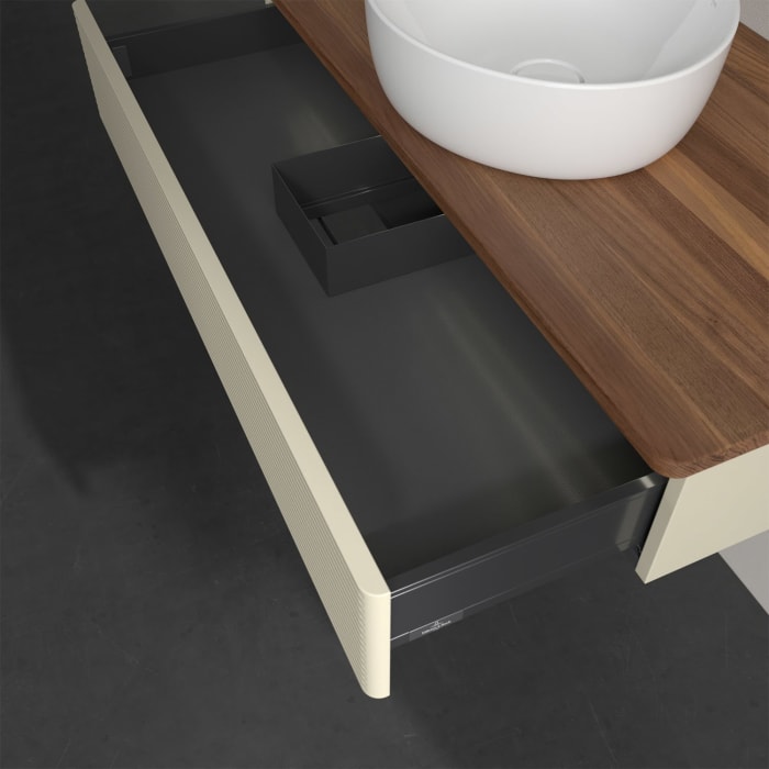 Villeroy & Boch Antao Waschbeckenunterschrank, 100 x 19 cm, 1 Auszug mit LED-Licht, Front mit Struktur, ohne Hahnloch