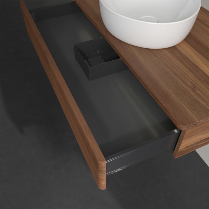 Villeroy & Boch Antao Waschbeckenunterschrank, 100 x 19 cm, 1 Auszug mit LED-Licht, Front mit Struktur, ohne Hahnloch