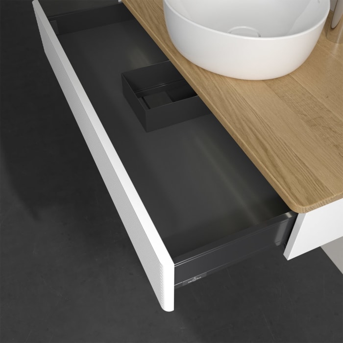 Villeroy & Boch Antao Waschbeckenunterschrank, 100 x 19 cm, 1 Auszug mit LED-Licht, Front mit Struktur, mit Hahnloch