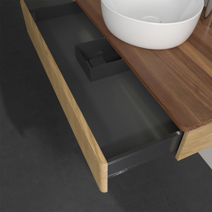 Villeroy & Boch Antao Waschbeckenunterschrank, 100 x 19 cm, 1 Auszug mit LED-Licht, Front mit Struktur, mit Hahnloch