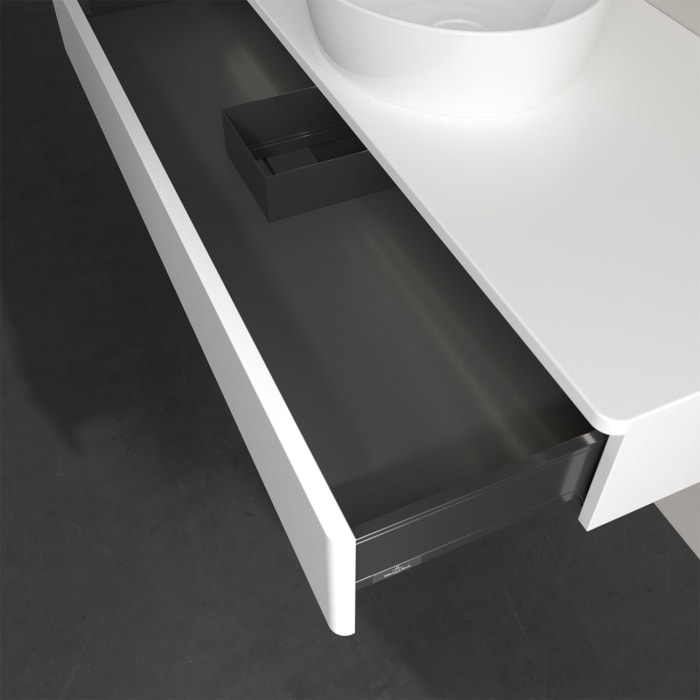 Villeroy & Boch Antao Waschbeckenunterschrank, 120 x 19 cm, 1 Auszug mit LED-Licht, Front ohne Struktur, ohne Hahnloch, für Waschtisch mittig