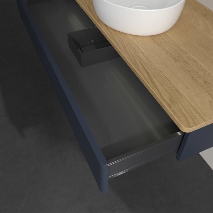 Villeroy & Boch Antao Waschbeckenunterschrank, 120 x 19 cm, 1 Auszug mit LED-Licht, Front ohne Struktur, ohne Hahnloch, für Waschtisch mittig