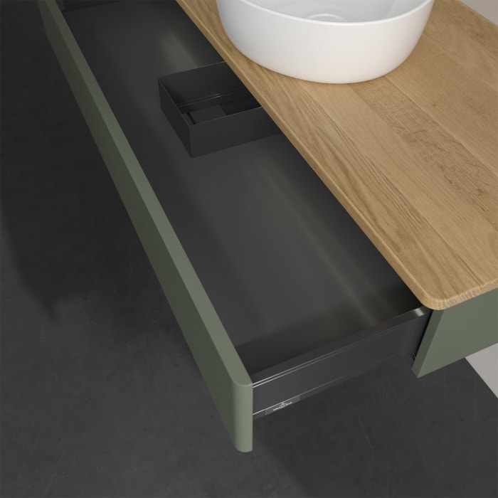 Villeroy & Boch Antao Waschbeckenunterschrank, 120 x 19 cm, 1 Auszug mit LED-Licht, Front ohne Struktur, ohne Hahnloch, für Waschtisch mittig