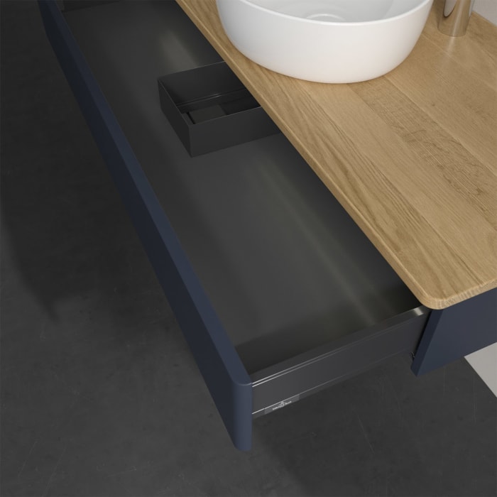 Villeroy & Boch Antao Waschbeckenunterschrank, 120 x 19 cm, 1 Auszug mit LED-Licht, Front ohne Struktur, mit Hahnloch, für Waschtisch mittig
