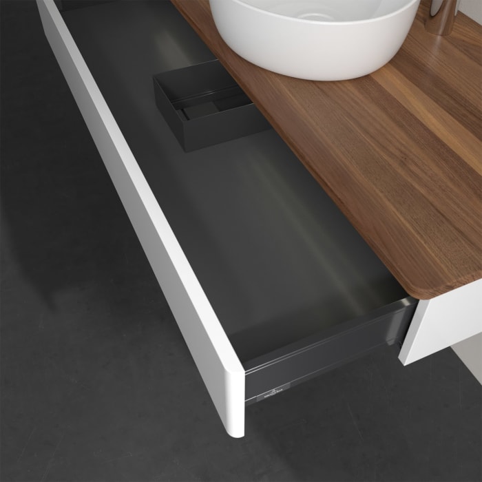 Villeroy & Boch Antao Waschbeckenunterschrank, 120 x 19 cm, 1 Auszug mit LED-Licht, Front ohne Struktur, mit Hahnloch, für Waschtisch mittig