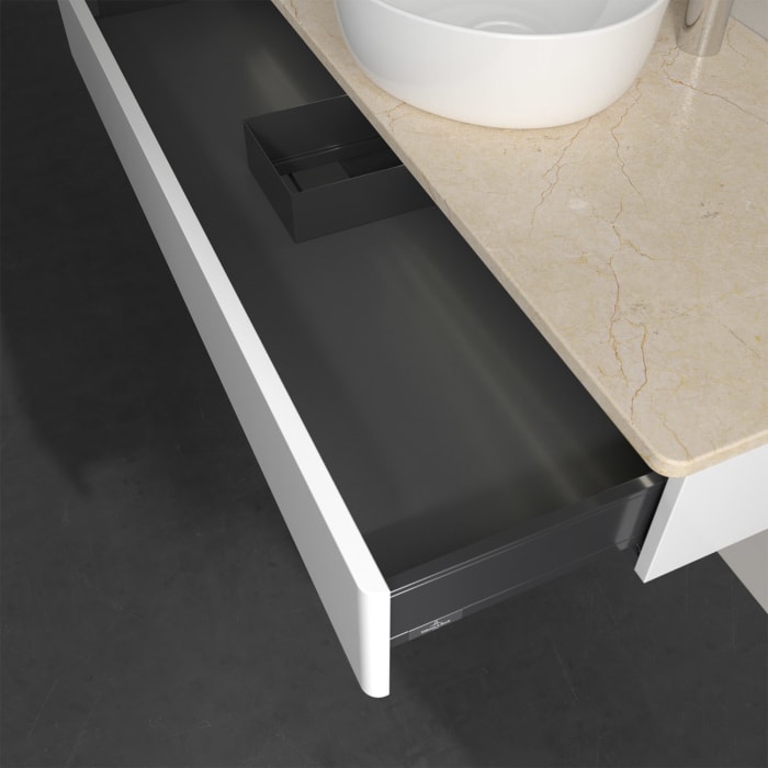 Villeroy & Boch Antao Waschbeckenunterschrank, 120 x 19 cm, 1 Auszug mit LED-Licht, Front ohne Struktur, mit Hahnloch, für Waschtisch mittig