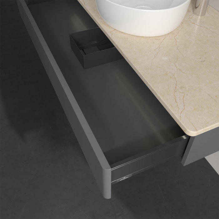 Villeroy & Boch Antao Waschbeckenunterschrank, 120 x 19 cm, 1 Auszug mit LED-Licht, Front ohne Struktur, mit Hahnloch, für Waschtisch mittig