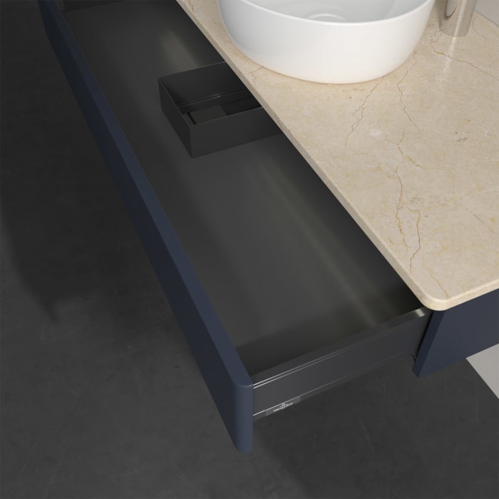 Villeroy & Boch Antao Waschbeckenunterschrank, 120 x 19 cm, 1 Auszug mit LED-Licht, Front ohne Struktur, mit Hahnloch, für Waschtisch mittig