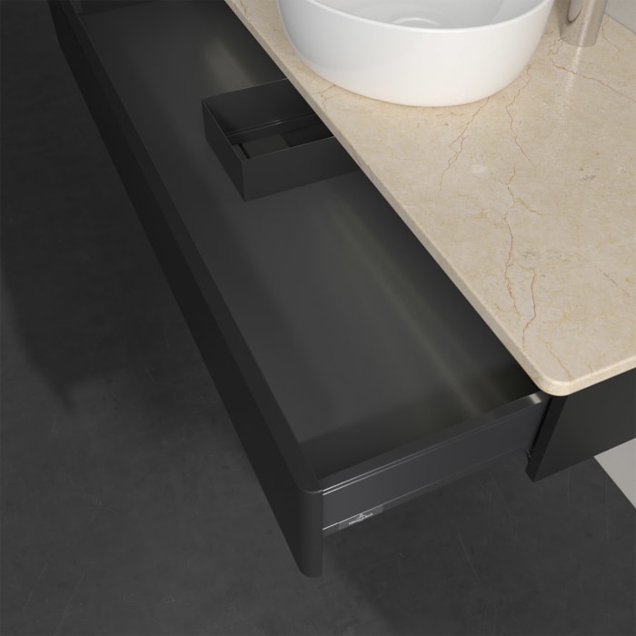 Villeroy & Boch Antao Waschbeckenunterschrank, 120 x 19 cm, 1 Auszug mit LED-Licht, Front ohne Struktur, mit Hahnloch, für Waschtisch mittig