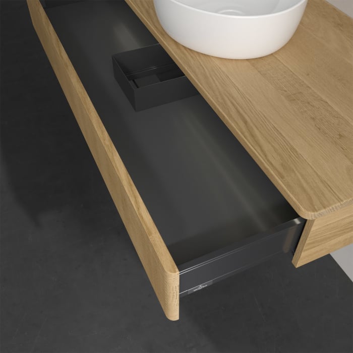 Villeroy & Boch Antao Waschbeckenunterschrank, 120 x 19 cm, 1 Auszug mit LED-Licht, Front mit Struktur, ohne Hahnloch, für Waschtisch mittig