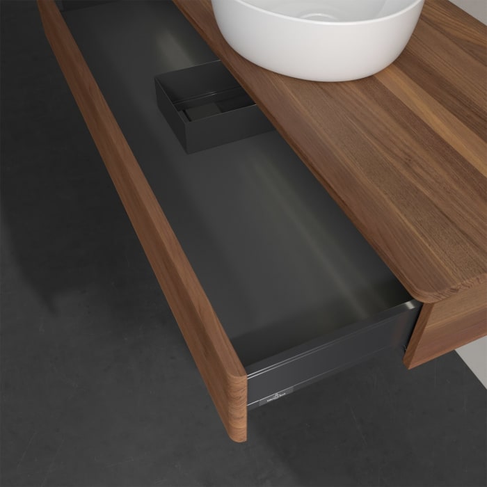 Villeroy & Boch Antao Waschbeckenunterschrank, 120 x 19 cm, 1 Auszug mit LED-Licht, Front mit Struktur, ohne Hahnloch, für Waschtisch mittig