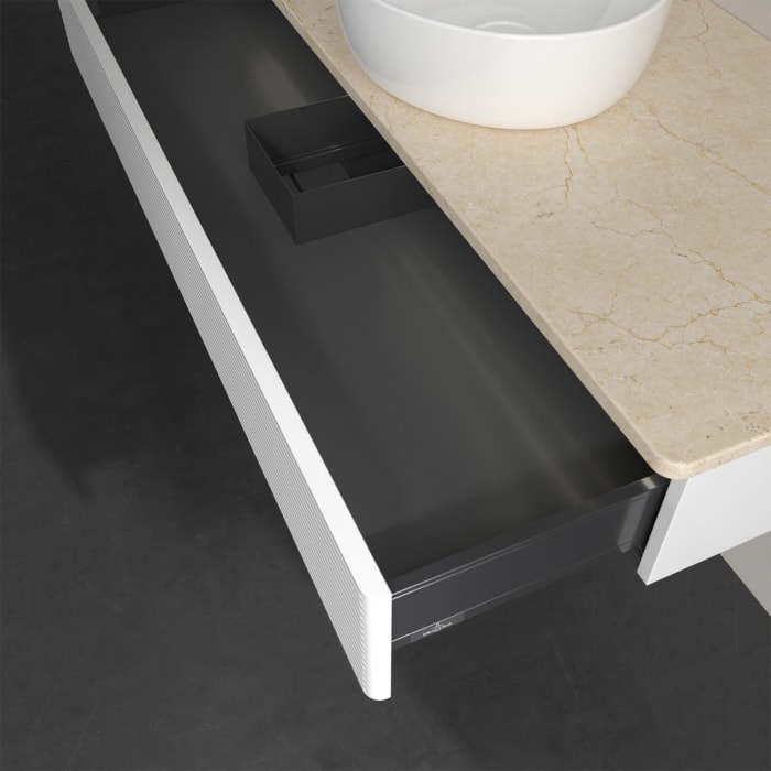 Villeroy & Boch Antao Waschbeckenunterschrank, 120 x 19 cm, 1 Auszug mit LED-Licht, Front mit Struktur, ohne Hahnloch, für Waschtisch mittig