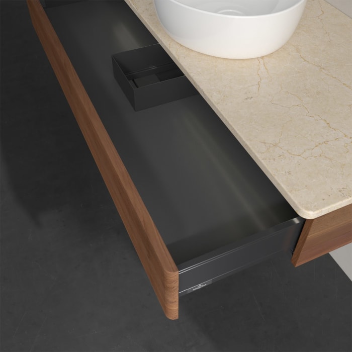 Villeroy & Boch Antao Waschbeckenunterschrank, 120 x 19 cm, 1 Auszug mit LED-Licht, Front mit Struktur, ohne Hahnloch, für Waschtisch mittig