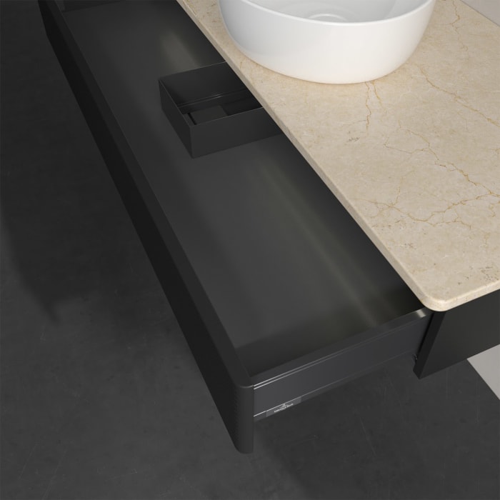 Villeroy & Boch Antao Waschbeckenunterschrank, 120 x 19 cm, 1 Auszug mit LED-Licht, Front mit Struktur, ohne Hahnloch, für Waschtisch mittig