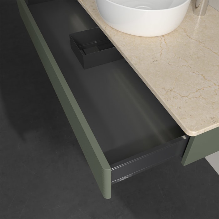 Villeroy & Boch Antao Waschbeckenunterschrank, 120 x 19 cm, 1 Auszug mit LED-Licht, Front mit Struktur, mit Hahnloch, für Waschtisch mittig