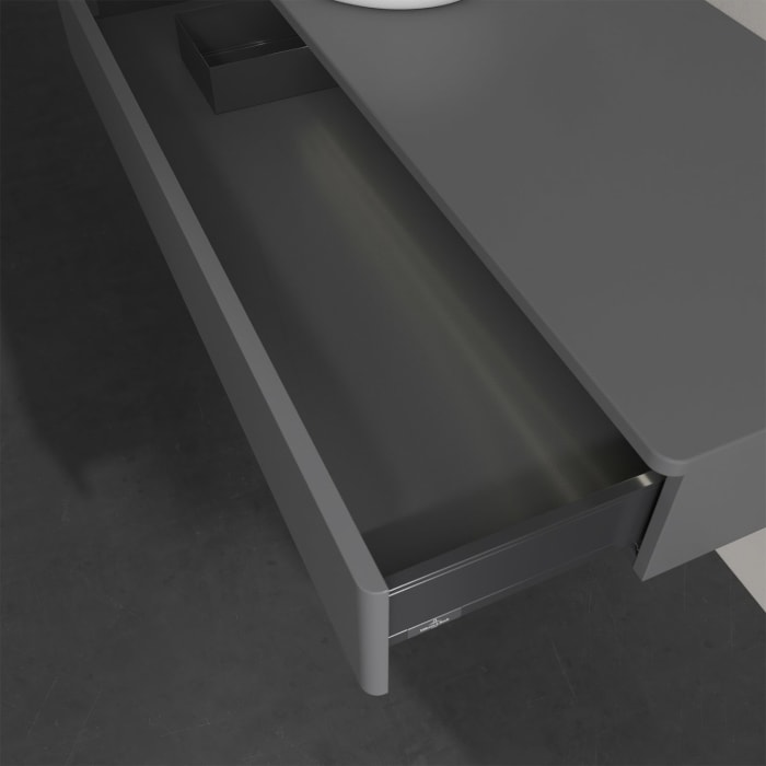 Villeroy & Boch Antao Waschbeckenunterschrank, 120 x 19 cm, 1 Auszug mit LED-Licht, Front ohne Struktur, ohne Hahnloch, für Waschtisch links