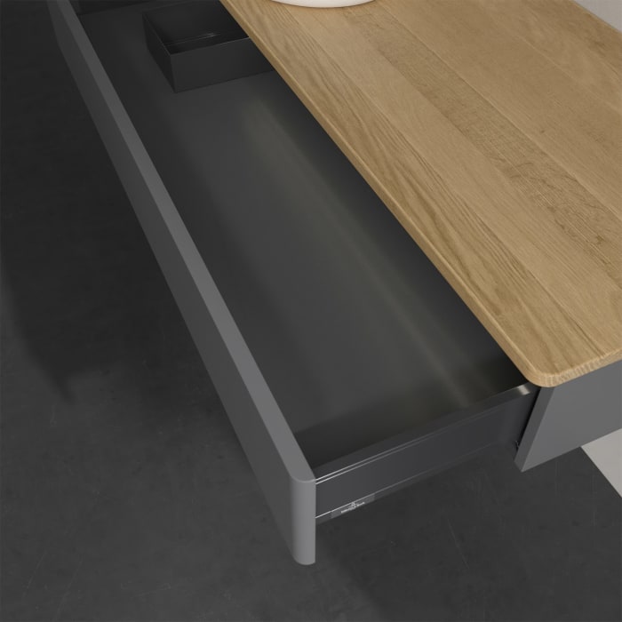 Villeroy & Boch Antao Waschbeckenunterschrank, 120 x 19 cm, 1 Auszug mit LED-Licht, Front ohne Struktur, ohne Hahnloch, für Waschtisch links