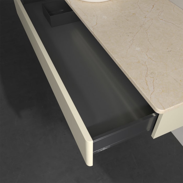 Villeroy & Boch Antao Waschbeckenunterschrank, 120 x 19 cm, 1 Auszug mit LED-Licht, Front ohne Struktur, ohne Hahnloch, für Waschtisch links